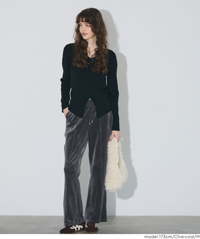 絲絨側線喇叭褲