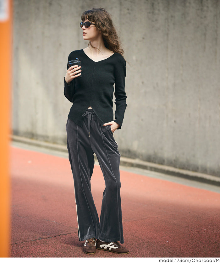 絲絨側線喇叭褲