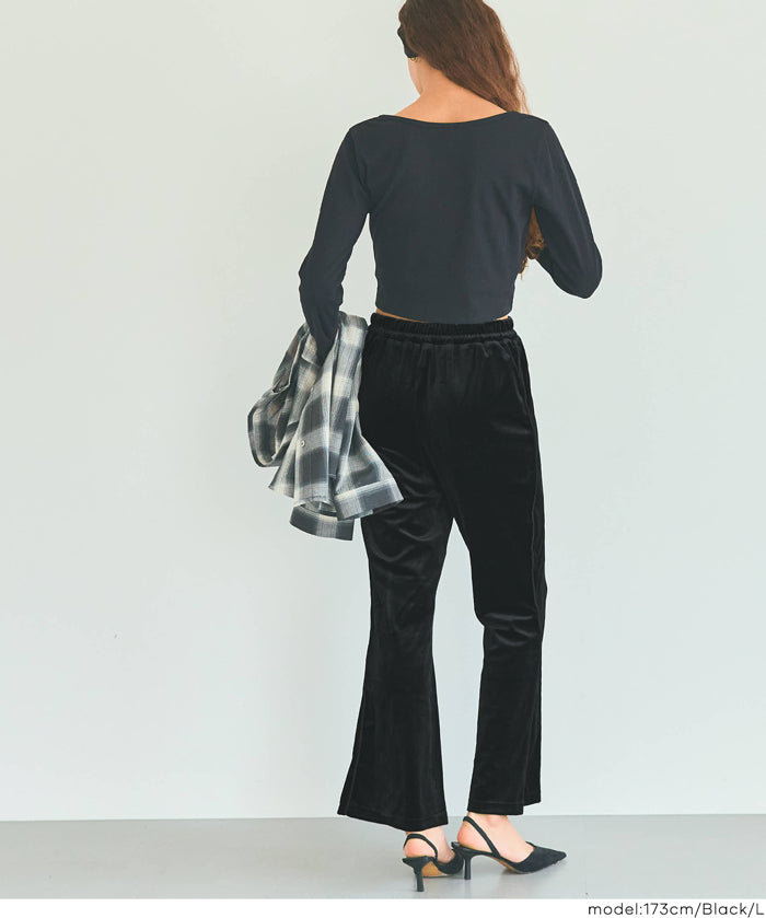 絲絨側線喇叭褲