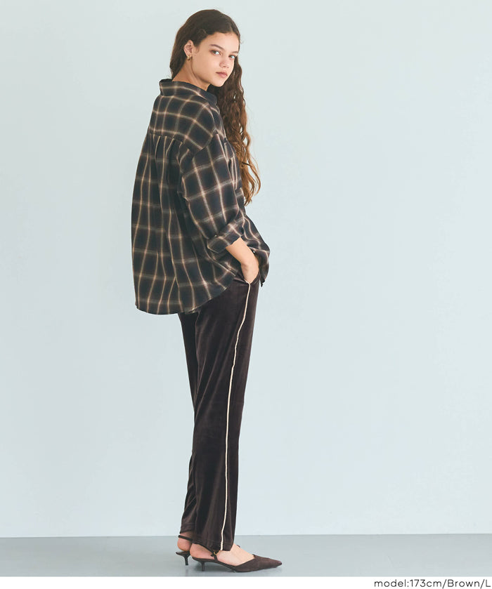 絲絨側線喇叭褲