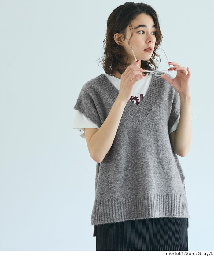 羊絨風柔軟針織V領背心