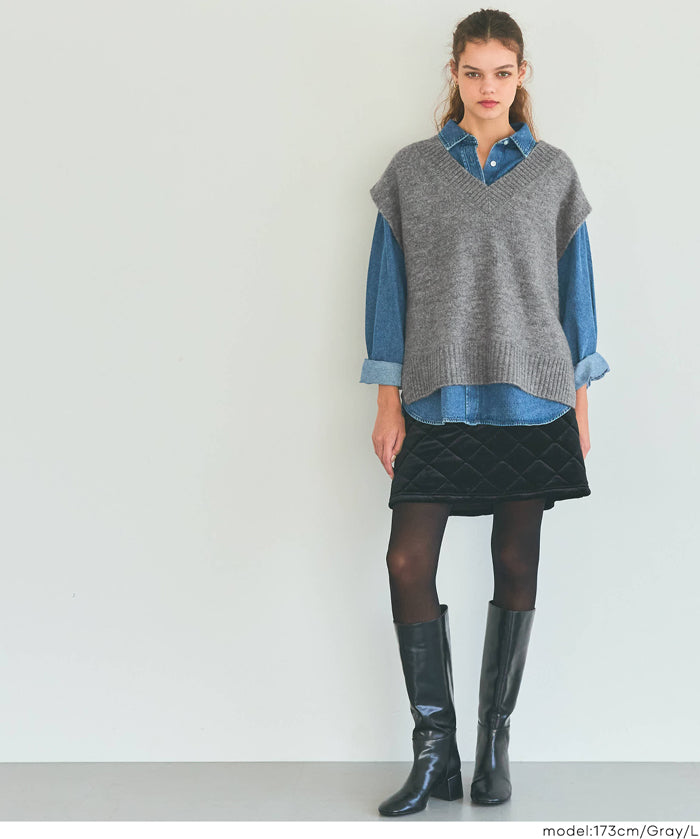 羊絨風柔軟針織V領背心