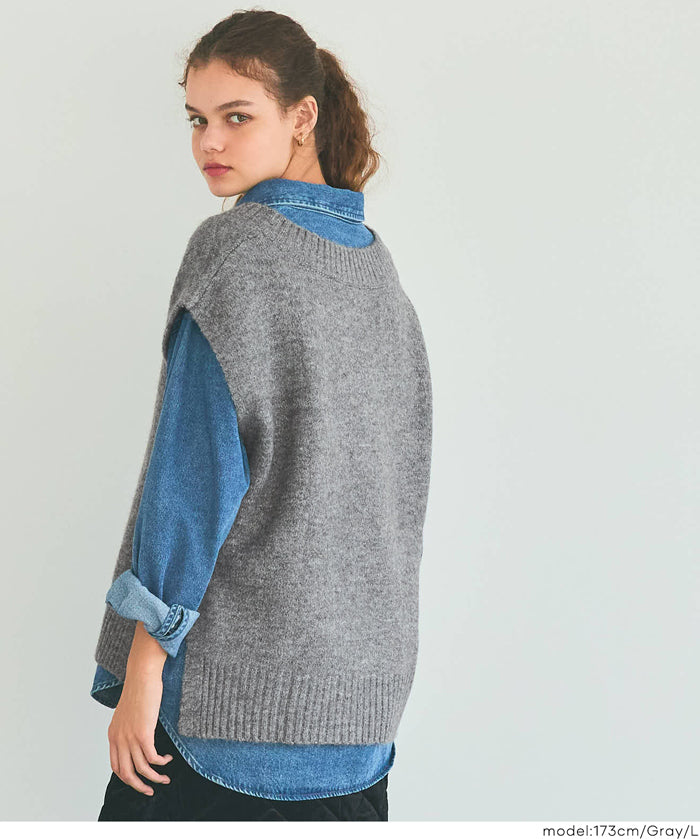 羊絨風柔軟針織V領背心