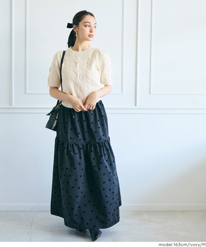 羊絨風麻花短袖針織上衣