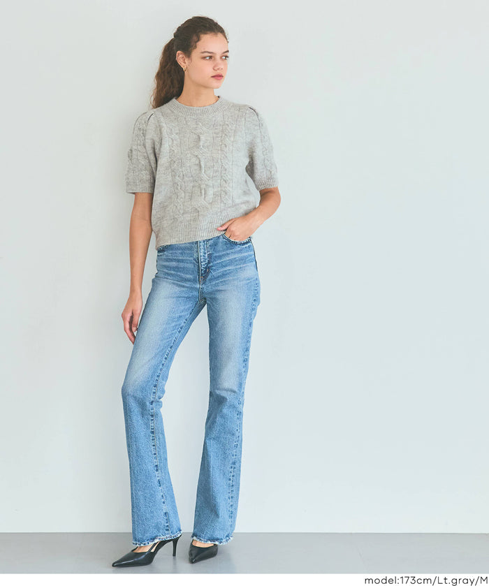 羊絨風麻花短袖針織上衣