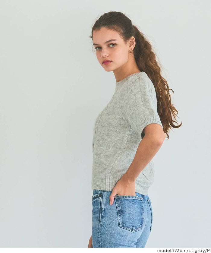 羊絨風麻花短袖針織上衣