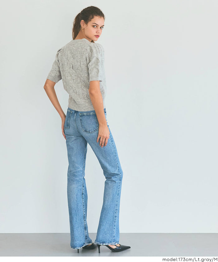 羊絨風麻花短袖針織上衣