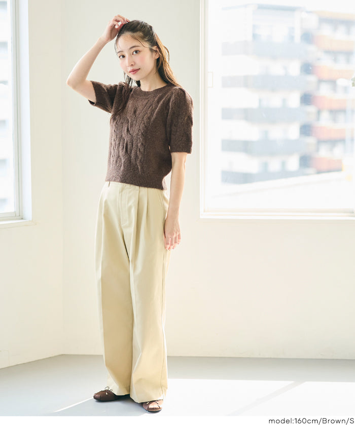 羊絨風麻花短袖針織上衣