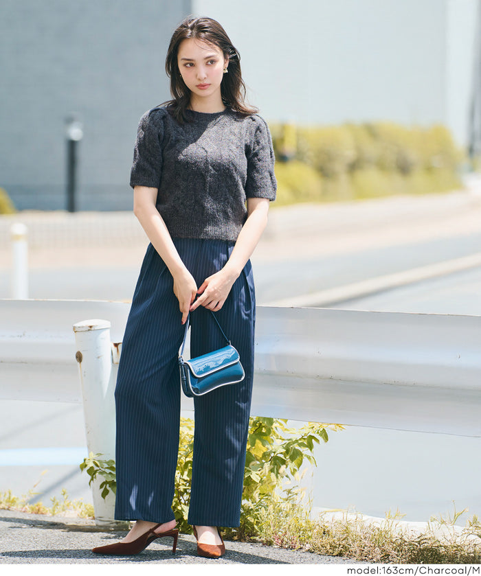 羊絨風麻花短袖針織上衣