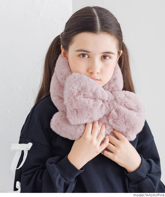 童裝 仿毛絨蝴蝶結領巾