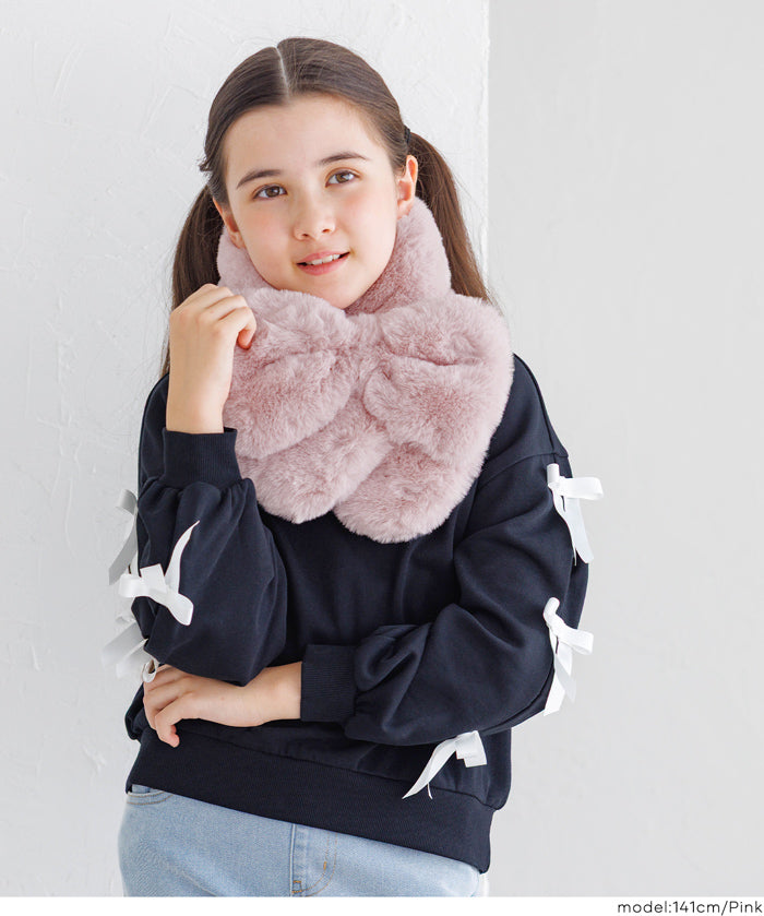 童裝 仿毛絨蝴蝶結領巾