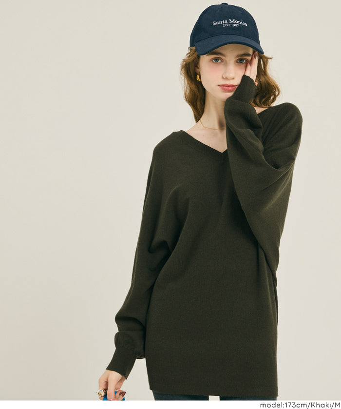 V領長版針織上衣