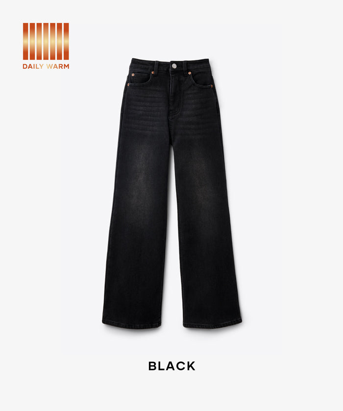【DAILY WARM】內刷毛牛仔寬褲