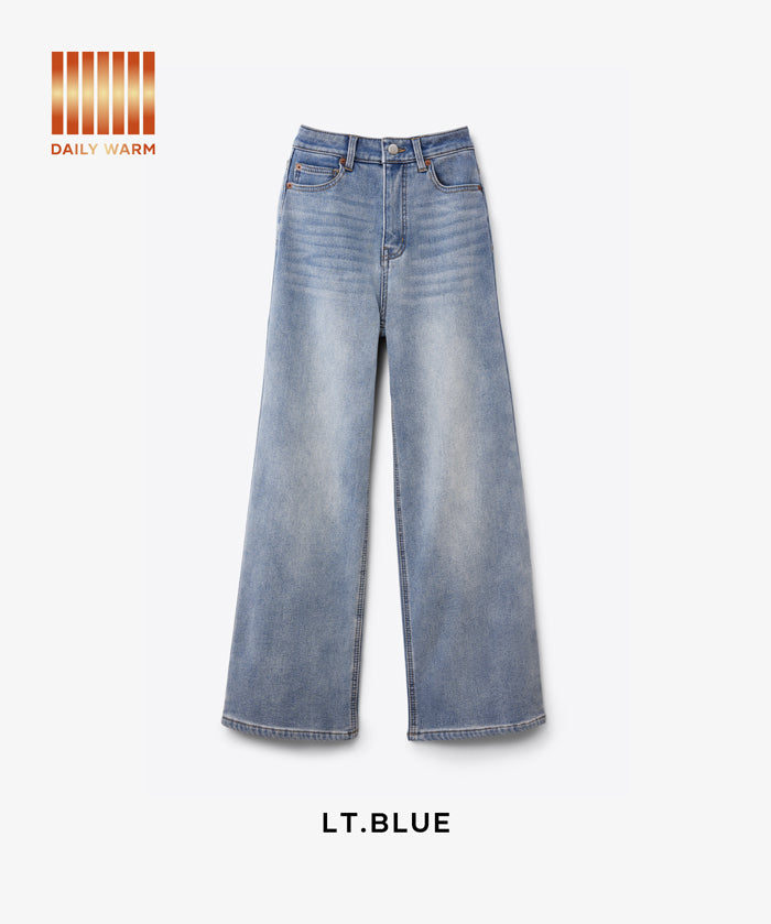 【DAILY WARM】內刷毛牛仔寬褲