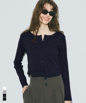 羅紋圓弧下擺開襟衫