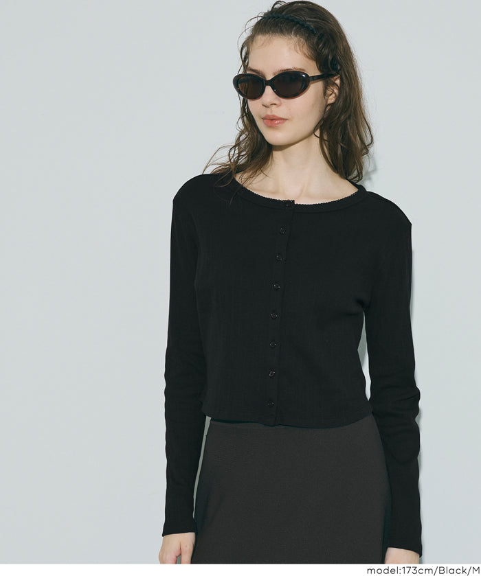 羅紋圓弧下擺開襟衫