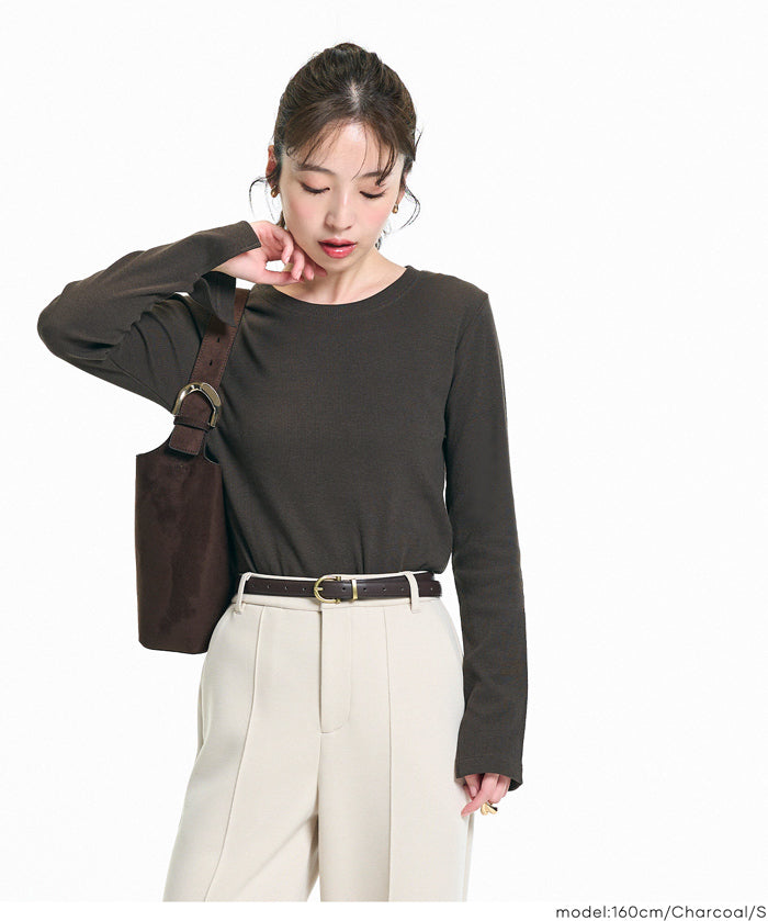 限時優惠★圓弧下擺袖開衩羅紋上衣