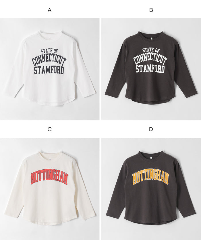 童裝 LOGO圓弧下擺長袖T恤