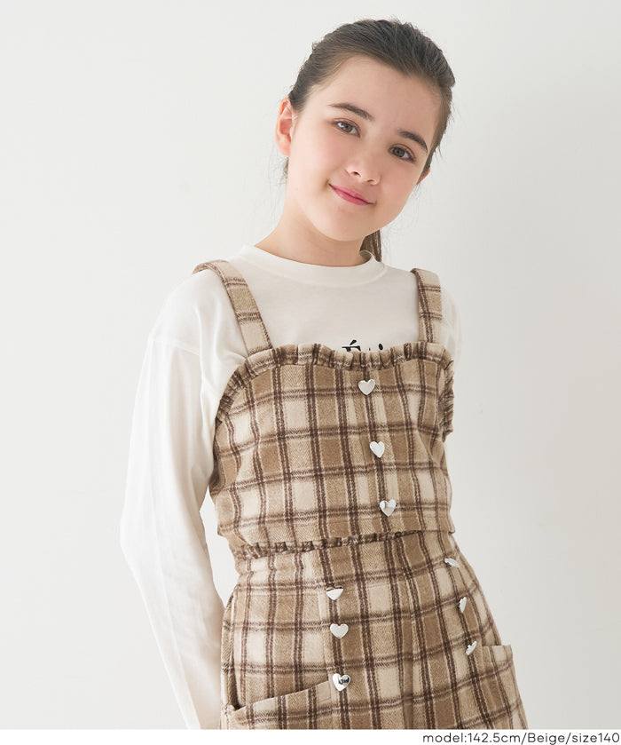 童裝 愛心鈕扣格紋吊帶背心