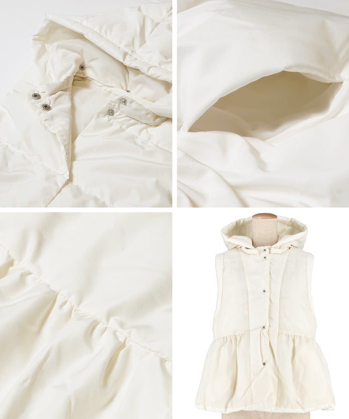 可水洗 連帽荷葉中棉背心