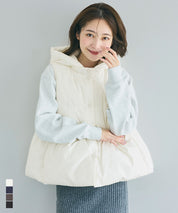 可水洗 連帽荷葉中棉背心