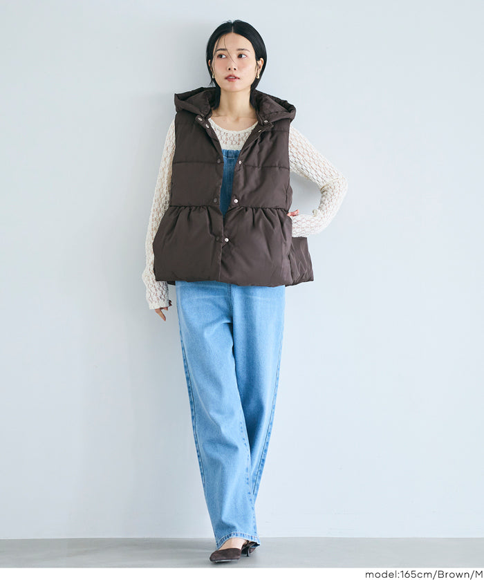 可水洗 連帽荷葉中棉背心