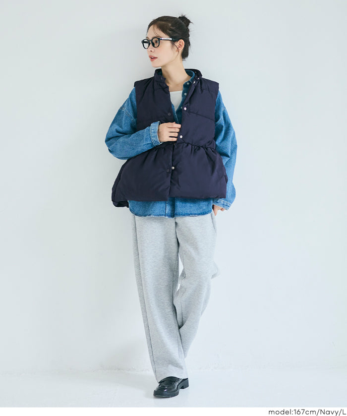 可水洗 連帽荷葉中棉背心