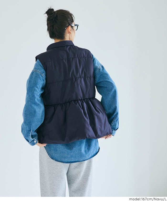 可水洗 連帽荷葉中棉背心