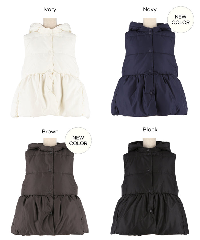 可水洗 連帽荷葉中棉背心