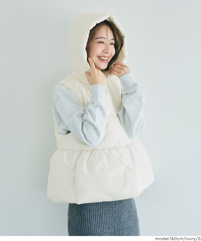 可水洗 連帽荷葉中棉背心