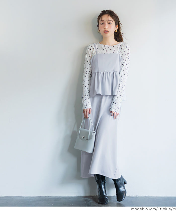 斜紋荷葉邊吊帶洋裝 速乾