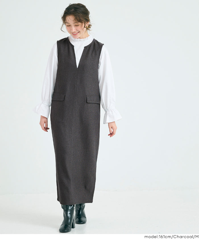 羊毛感斜紋背心裙