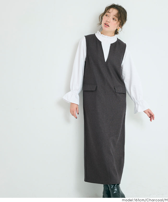 羊毛感斜紋背心裙