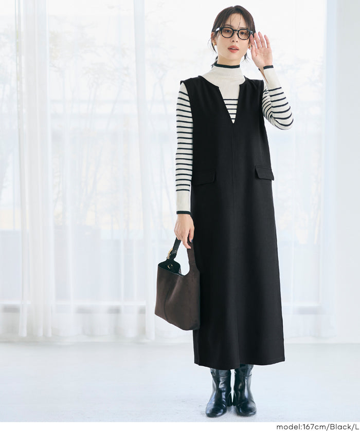 羊毛感斜紋背心裙