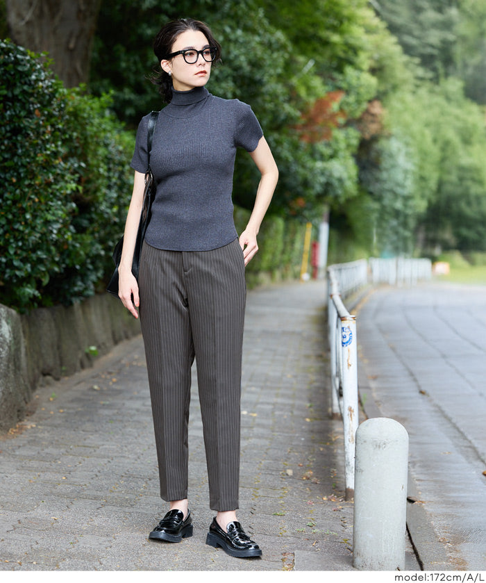 3D彈性美腿高腰錐形西裝褲