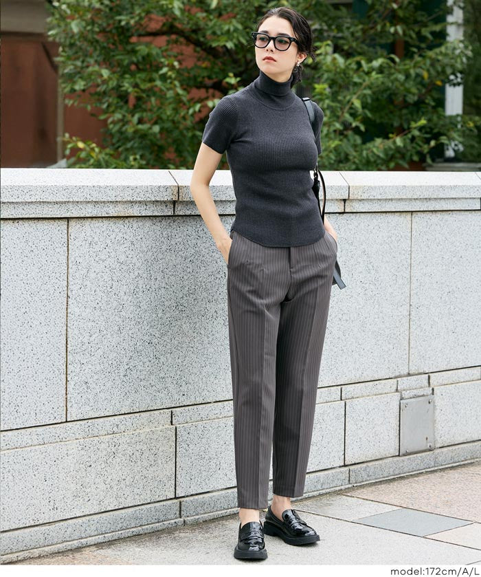 3D彈性美腿高腰錐形西裝褲