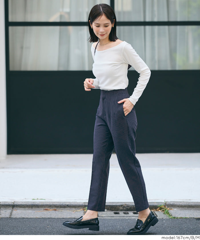 3D彈性美腿高腰錐形西裝褲