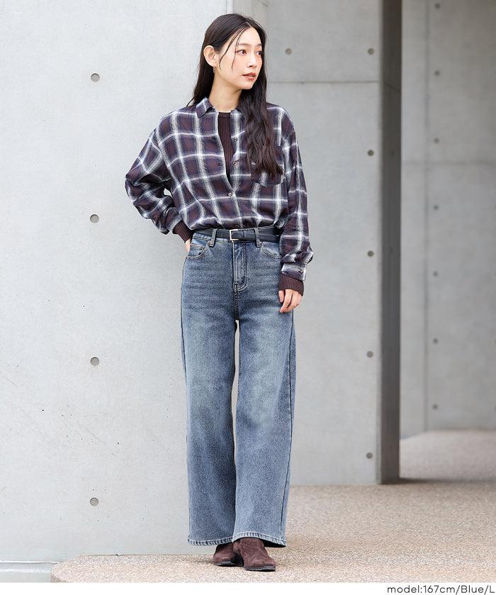 【DAILY WARM】內刷毛牛仔寬褲