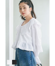 大領口蕾絲裝飾的聚攏襯衫