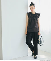 腰部抽皺吊帶褲