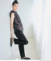 腰部抽皺吊帶褲