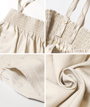 腰部抽皺吊帶褲