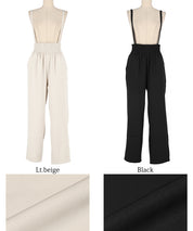 腰部抽皺吊帶褲