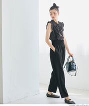 腰部抽皺吊帶褲