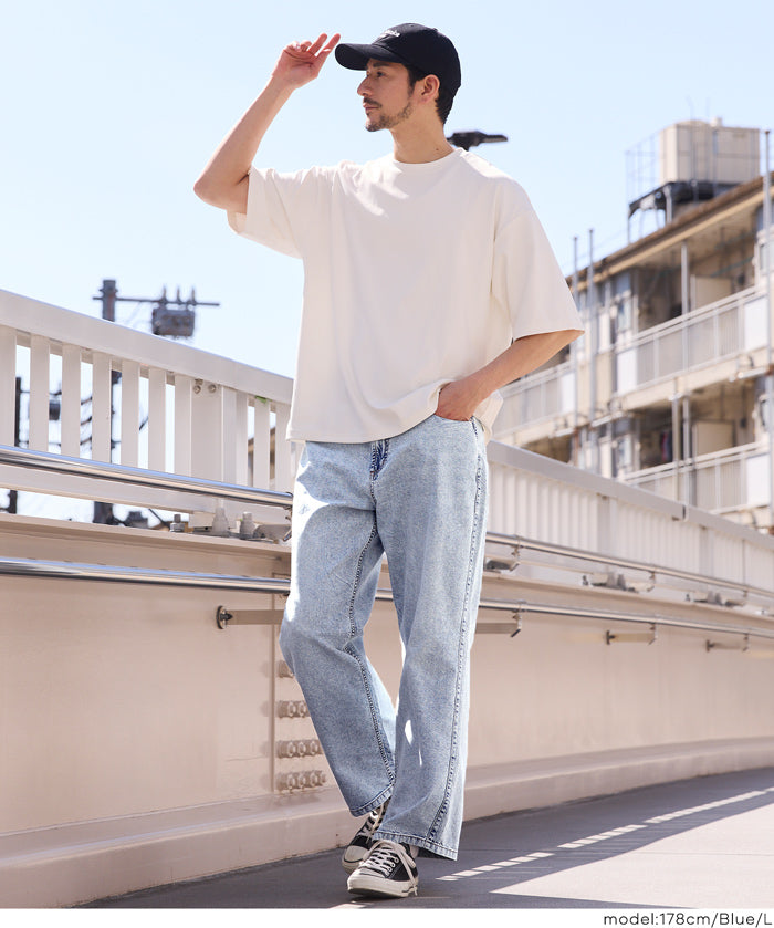 夏季輕薄牛仔 刷色加工寬褲