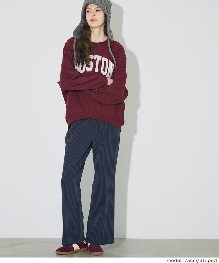 條紋修身喇叭褲