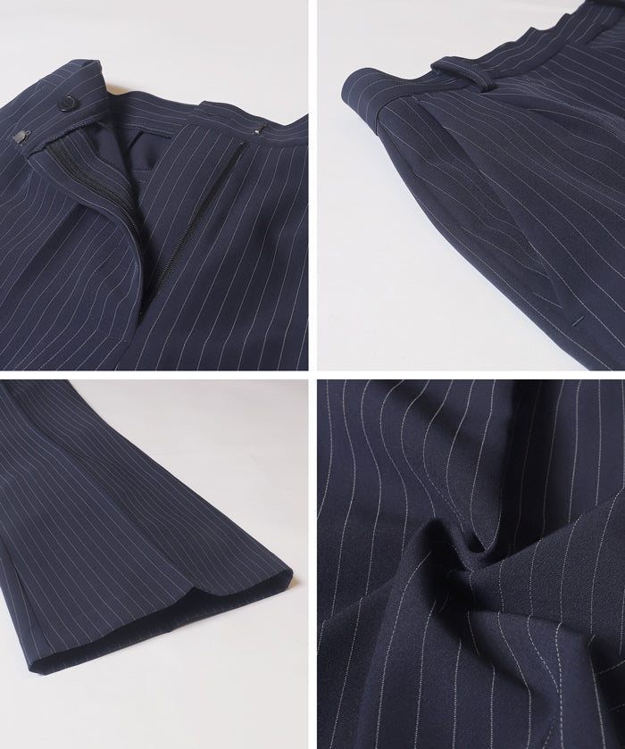 條紋修身喇叭褲