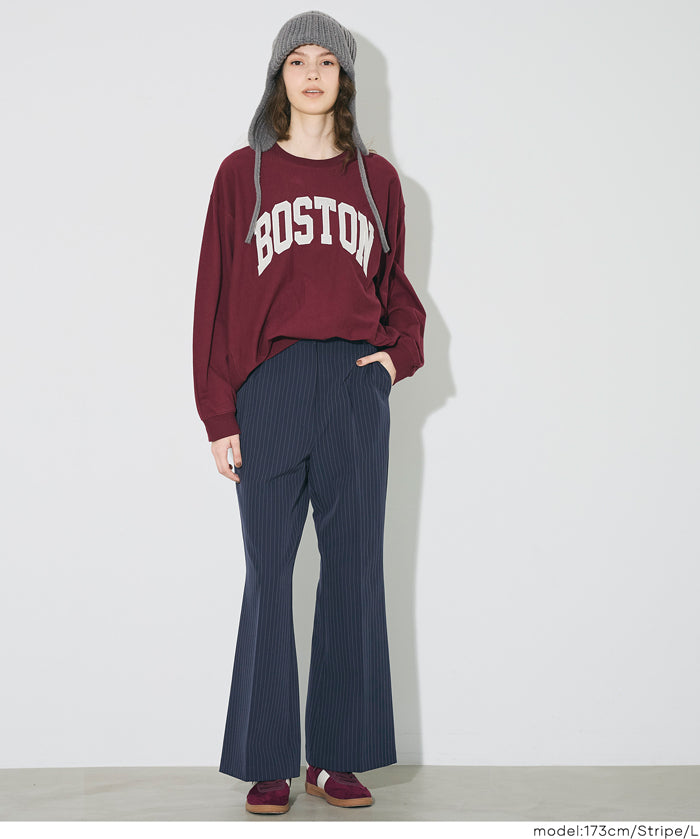 條紋修身喇叭褲