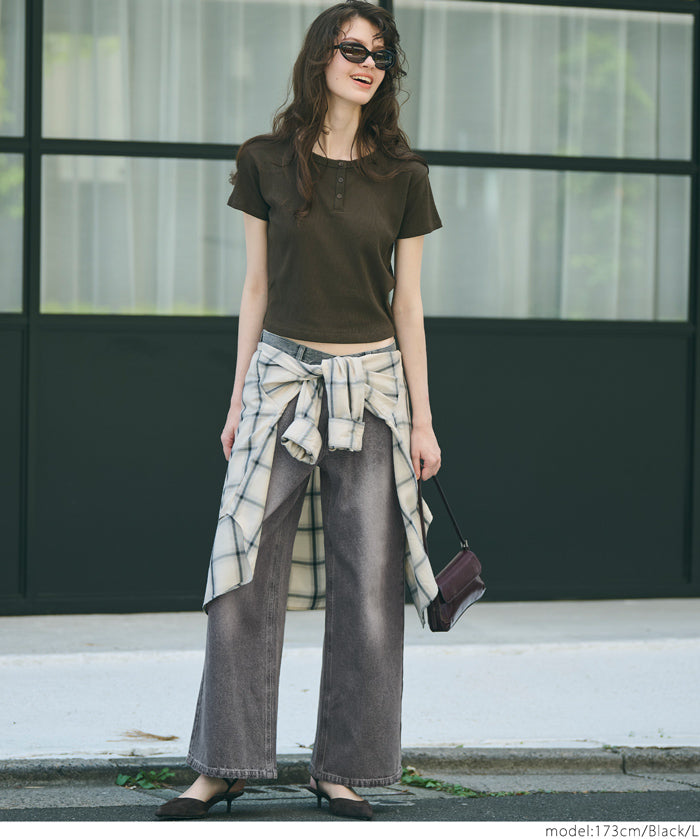 低腰寬版牛仔褲