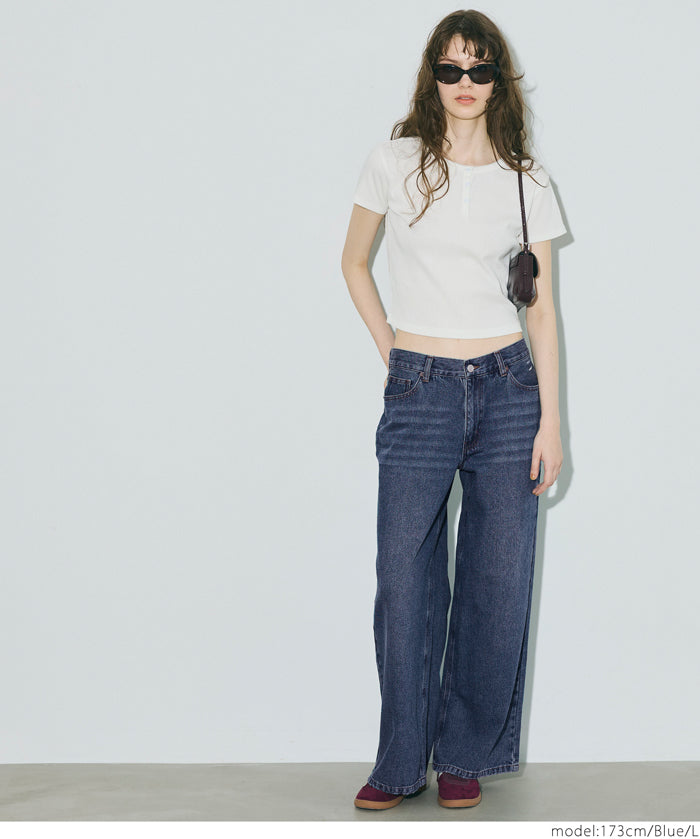 低腰寬版牛仔褲